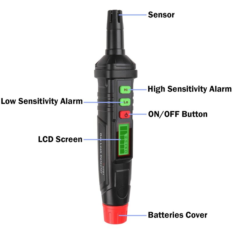 Hhabotest ht61 detector de vazamento de gás portátil handheld analisador de sniffer de gás natural alta baixa sensibilidade localiza combustível