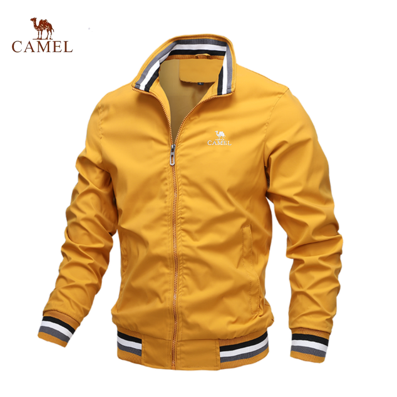 Camel-刺繍入りジッパー付きジャケット,アウトドアスポーツ用,ボンバージャケット,高品質,ビジネスやレジャー用の特別なジャケット