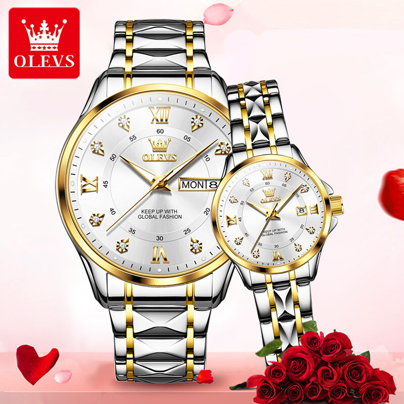 OLEVS 2906 oryginalny zegarek kwarcowy dla par skala rzymska diamentowa tarcza luksusowy zegarek dla kobiet mężczyzn pasek w kształcie rombu wodoodporny zegar ręczny