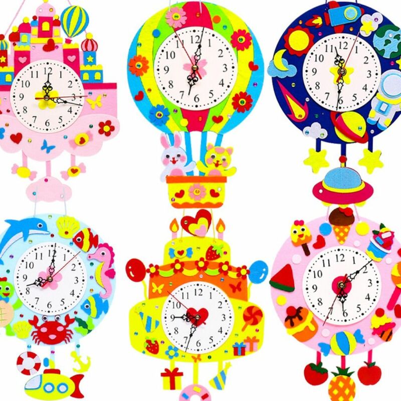 Niet-Geweven Cognitie Klokken Speelgoed Cartoon Klok Diy Puzzel Tijd Leren Hulpmiddel Uur Minuut Tweede Klok Speelgoed