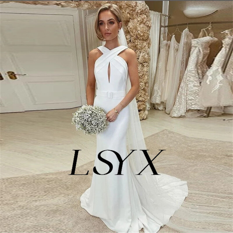 Женское свадебное платье-Русалка LSYX, элегантное платье без бретелек, с вырезом на шее, с открытой спиной и шлейфом, индивидуальный пошив, 2023