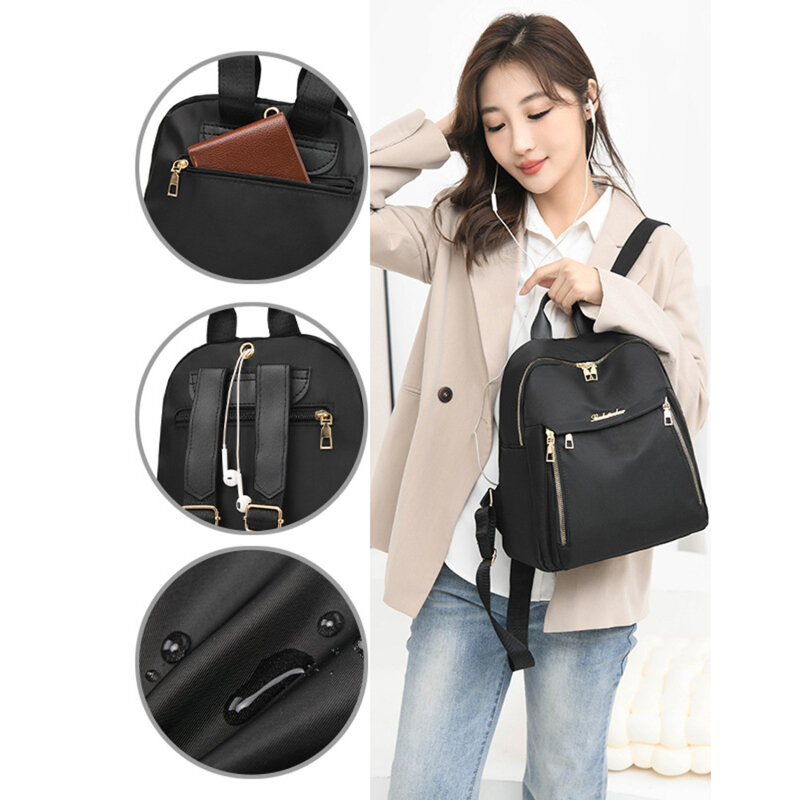Fashion Waterproof Oxford Backpack Women Black School Bags For Teenage Girls Large Capacity Fashion Travel Tote Daily Backpack