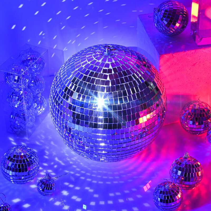 Bola de espejo giratoria para discoteca, bola reflectante de cristal, 10/15/20/30Cm, luz para fiesta de Navidad y boda
