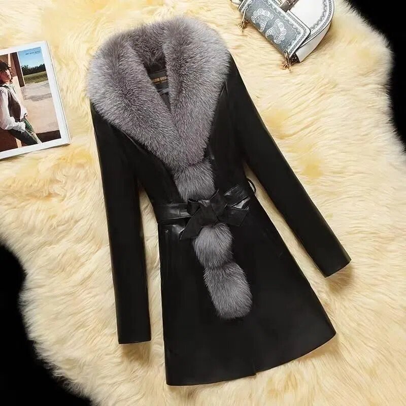 Temperament Haining Women's Winter Fashion Korean Version Mid-length Fox Collar Village Cotton