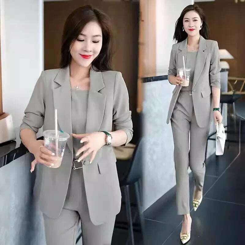 Summer Thin Jacket Blazer Casual Pencil Pants Vest Three Piece Set Elegant Women's Pants Set Office Outfits Business Clothing