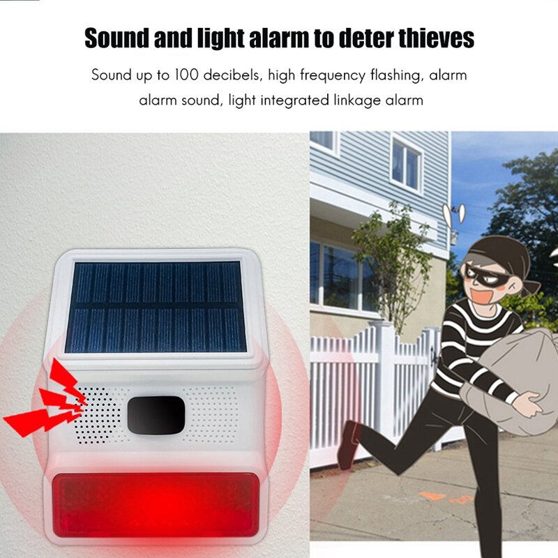 Alarma inalámbrica recargable con energía Solar para exteriores, alarma de detección de cuerpo humano, color blanco, 1 piezas, 433MHZ