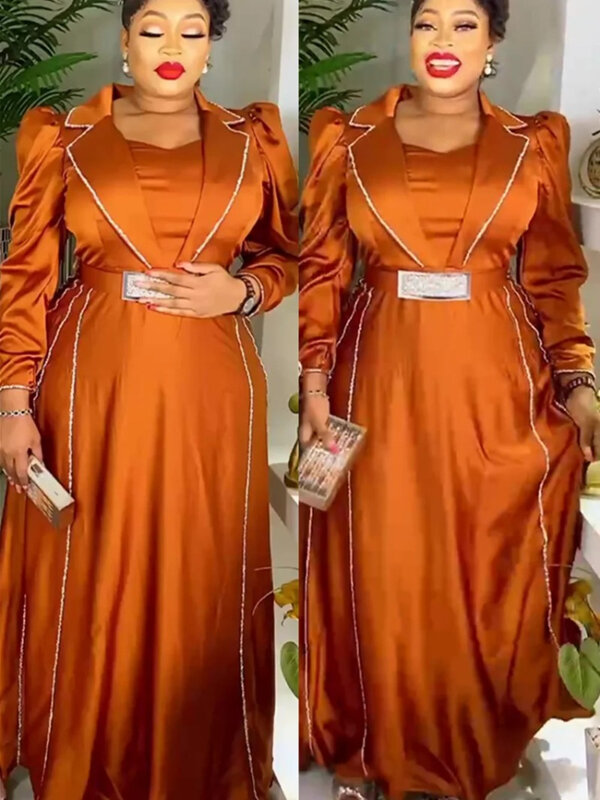 2024 Afrikaanse Feest Trouwjurken Voor Vrouwen Elegante Mode Satijn Maxi Lange Jurk Kaftan Moslim Jurk Dames Kleding Outfits