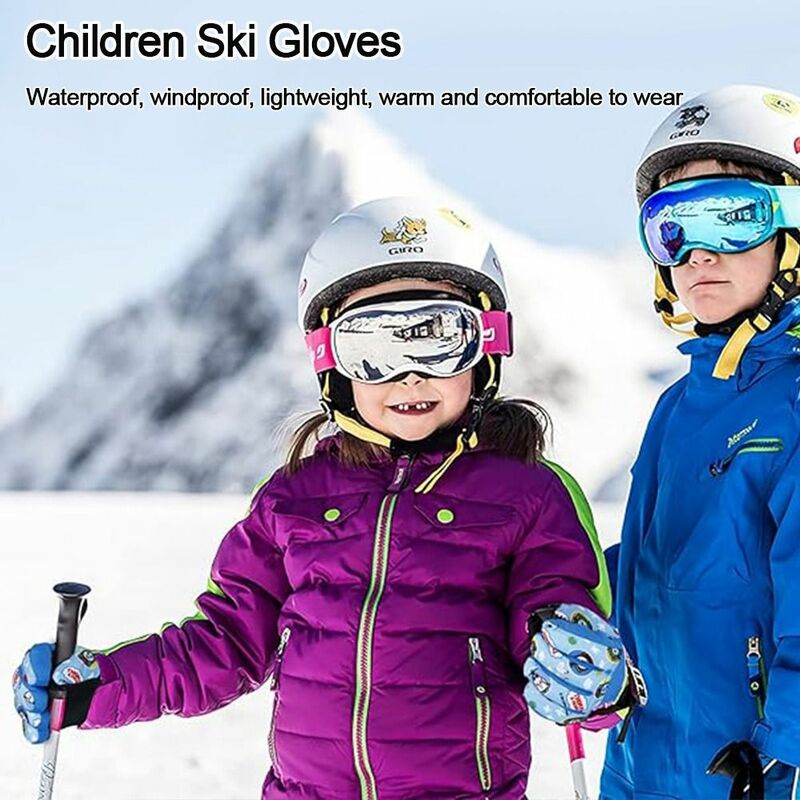 Guantes de esquí a prueba de viento para niños, manoplas gruesas, cálidas e impermeables, antideslizantes, para invierno
