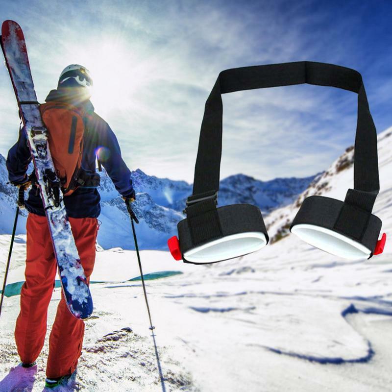 เสาสกีแบบปรับได้สายสะพายไหล่สายรัดข้อมือสำหรับเล่นสกีกระเป๋าคล้องคอป้องกันสายรัดสำหรับสกีสโนว์บอร์ด
