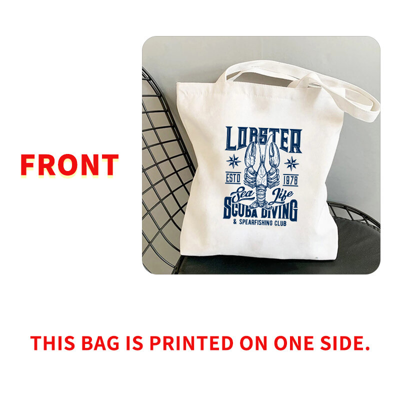 대용량 캔버스 핸드백 패션 보스턴 랍스터 패턴 접이식 친환경 토트백, 재사용 가능한 비치 숄더 식료품 가방