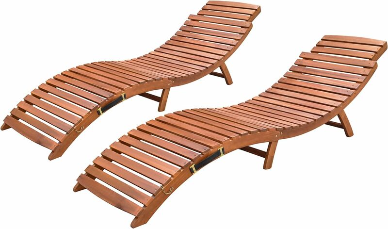 Patio Chaise Pool Lounge Outdoor Folding Wooden Lounge Chair for Outside Waterproof Lounge Chair (1/2 Pieces)