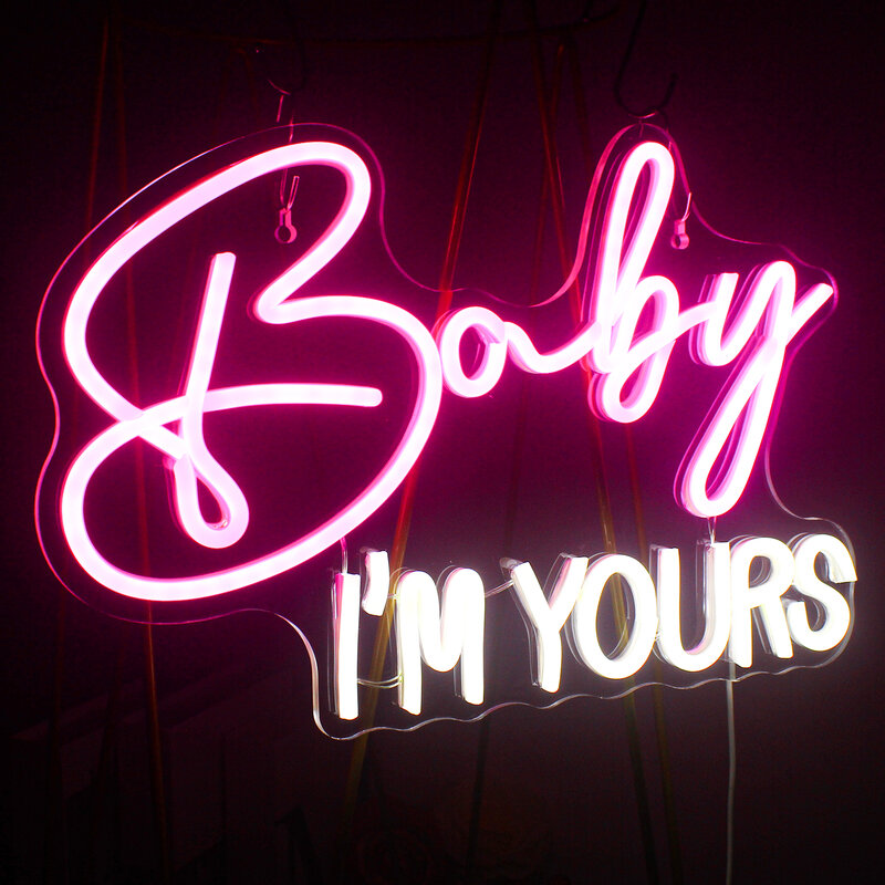 Baby Im Yours-letrero de neón con luces LED, decoración de habitación estética con letras para el hogar, dormitorio, boda, fiesta, lámpara colgante de pared