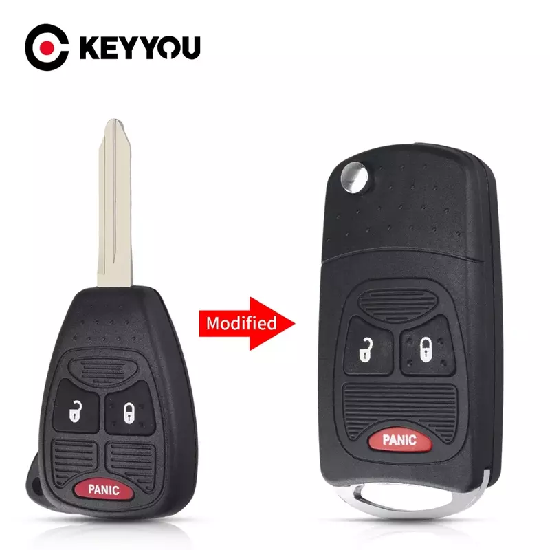 KEYYOU-carcasa de llave remota de coche con tapa modificada, carcasa para Chrysler, Jeep, Dodge Ram 1500, calibre Nitro Ram 2500, Ram 3500 Fob, 3 botones