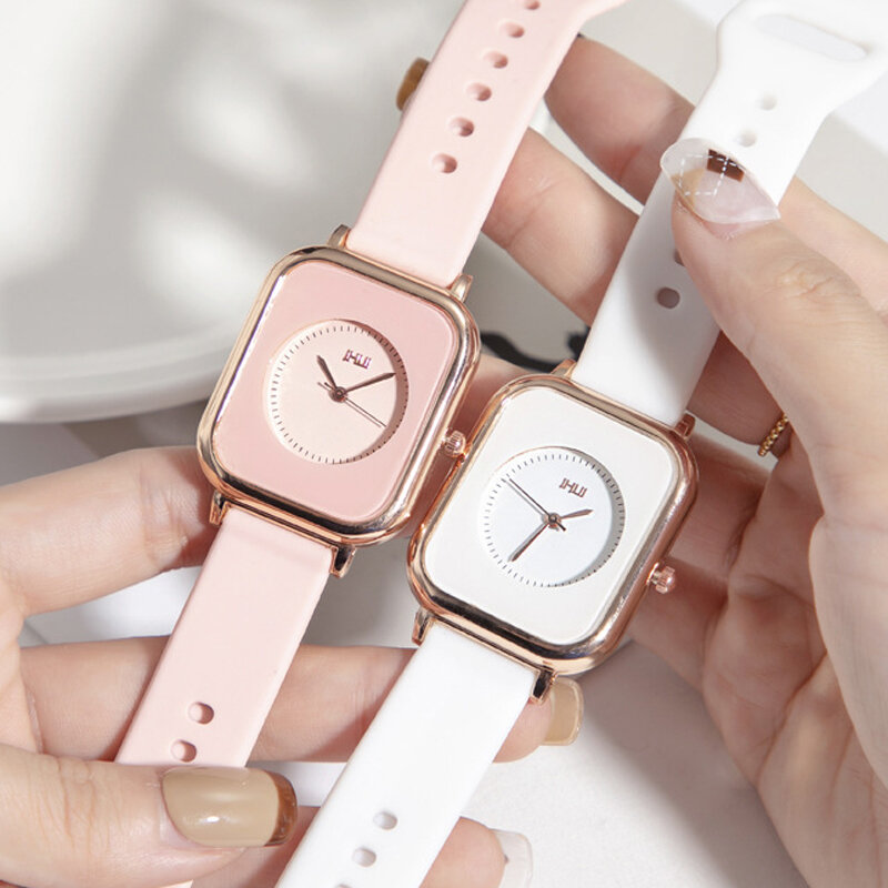 Relógio rosa bonito feminino, relógios retangulares, pulseira de silicone, relógios de pulso de quartzo, venda quente, moda, 2023