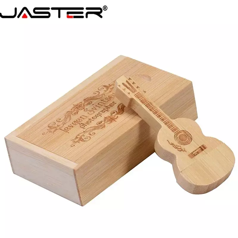 JASTER-무료 사용자 정의 로고 펜 드라이브 기타 모양의 USB 플래시 드라이브 나무 상자 메모리 스틱 음악 Pendrive, 크리에이티브 선물 64GB 128GB