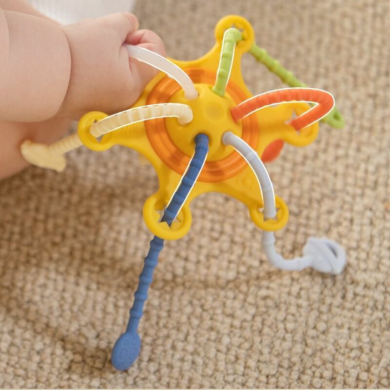 Brinquedos Cognitivos para o Bebê, 3 em 1, Pull String Toy, PP Silicone, Montessori, Finger Grasp Training, Desenvolvimento, 1 a 3 Anos