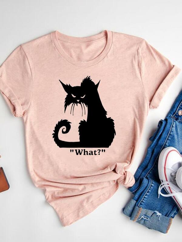Cat Watercolor Style Tee Top Thanksgiving Clothes Women Fall Autumn Ladies Graphic T-shirt Halloween Print T Shirt Clothing