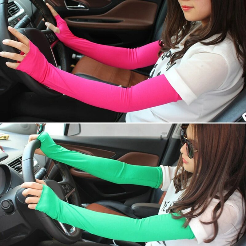 Mangas de brazo de protección solar Anti UV para mujer, guantes de conducción finos de Color sólido, cubierta de moda para exteriores de verano