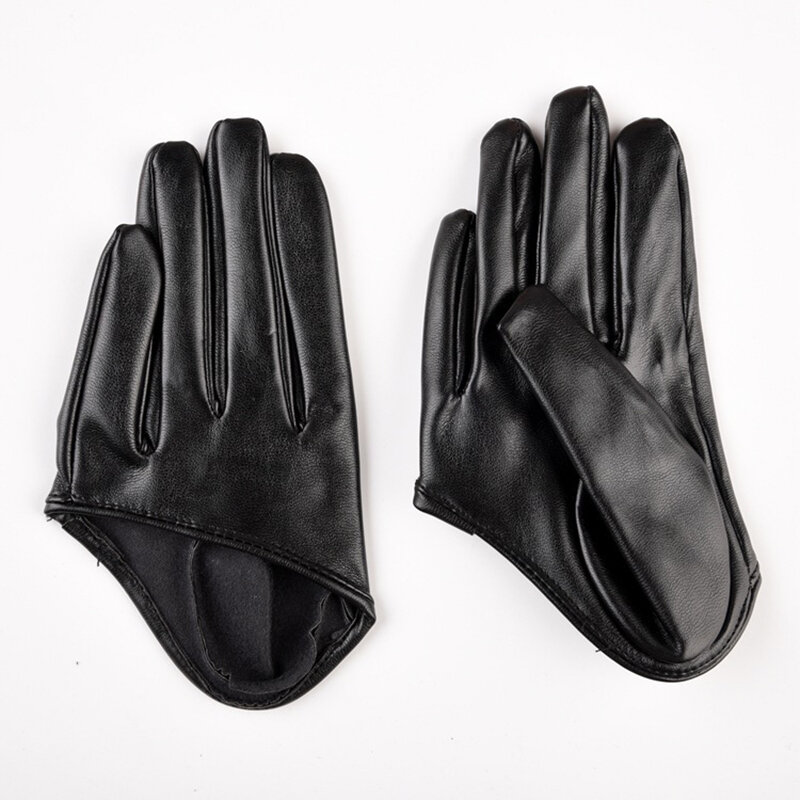 Guantes ajustados de dedo completo para mujer, manoplas cortas de imitación de cuero PU, Sexy, media palma, color negro, 1 par
