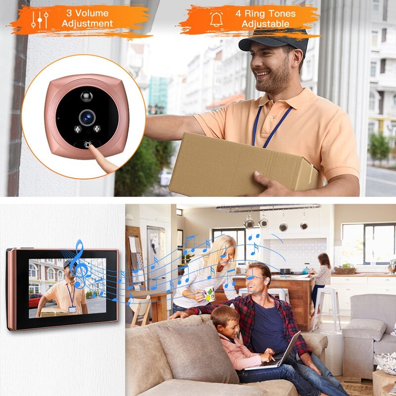 Wsdcam 4.3 Inch Video Doorbell Camera Eye Peephole Camera 2500mAh Door Viewer Motion Detector Night Vision Home Security Cameras