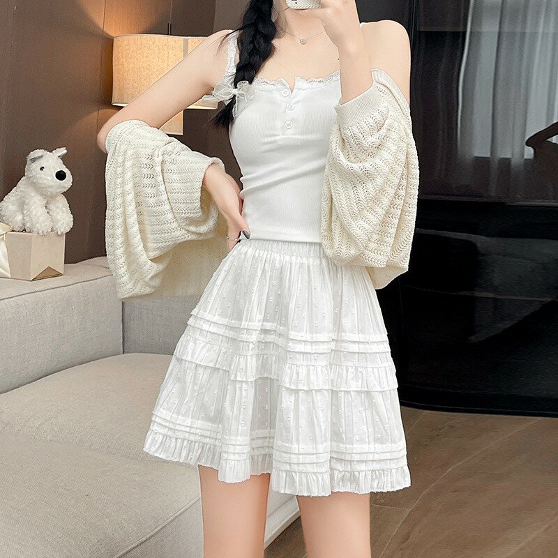 Mini Pleated Skirt Women 2024 Summer Korean Fashion White Pink Black All Match Ruffles Aesthetic High Waist Skirt Female NS5854