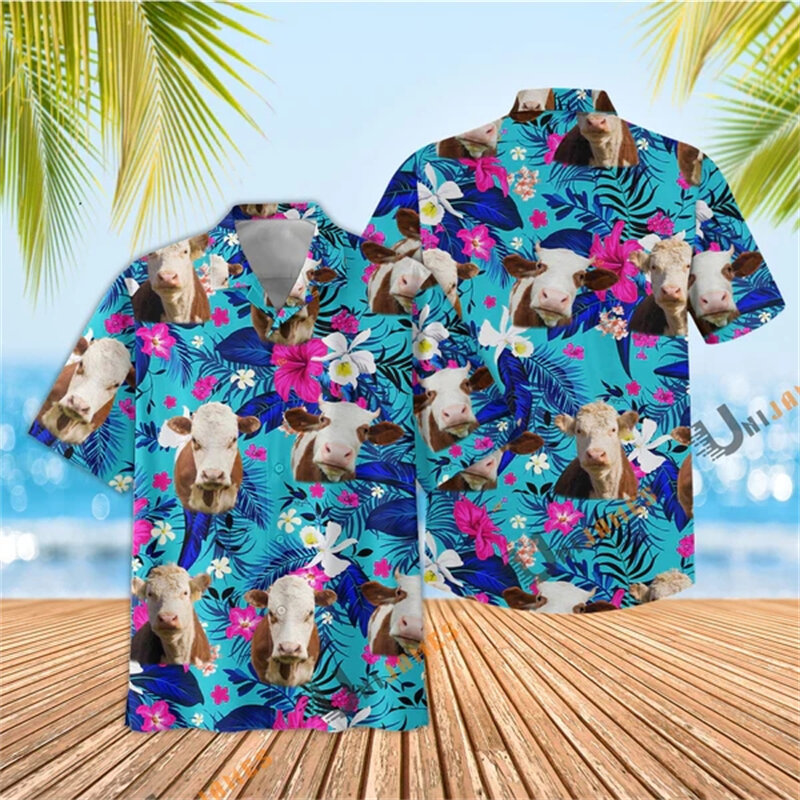 Blumen hemden für Männer Animel 3d gedruckt Männer Hawaii Hemd Strand 6xl Kurzarm Mode Tops T-Shirt Männer Bluse Camisa