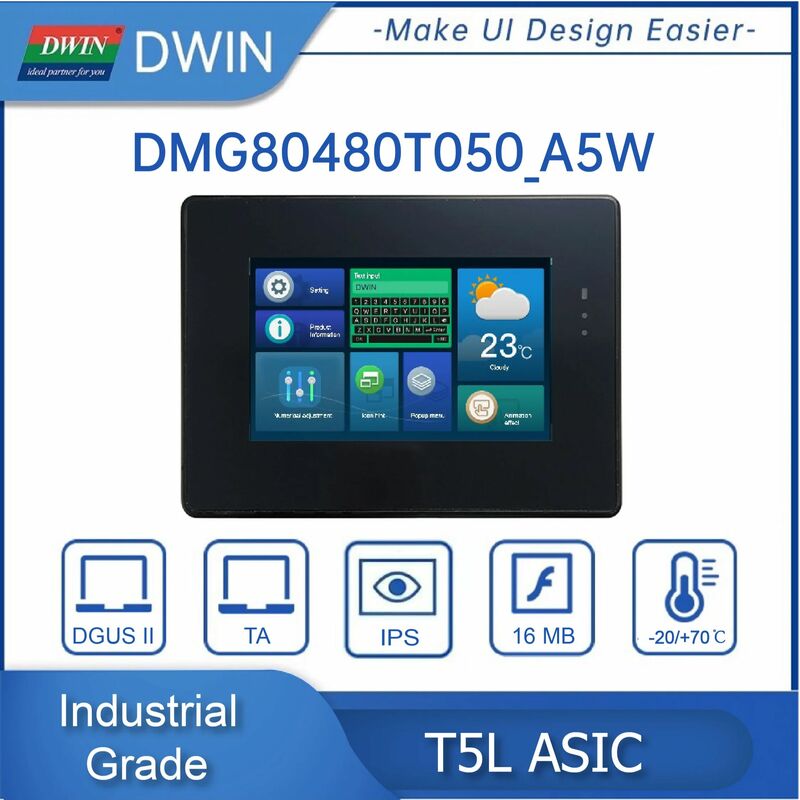 Módulo de exibição LCD UART TFT industrial para Arduino HMI, Touch Screen, 5 ", 800x480, RS232, 485, MODBUS RTU, DMG80480T050 _ A5, venda quente