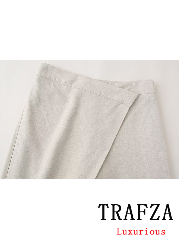 Брюки TRAFZA женские асимметричные, винтажные повседневные однотонные прямые свободные штаны на пуговицах, модные праздничные, весна-лето 2024