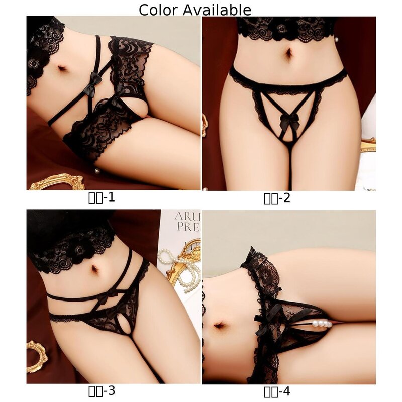 Hollow G-string Women Lace Sexy Underwear Open Crotch Pearly Thong Panties Erotic Crotchless Briefs Sensual See Through Pants