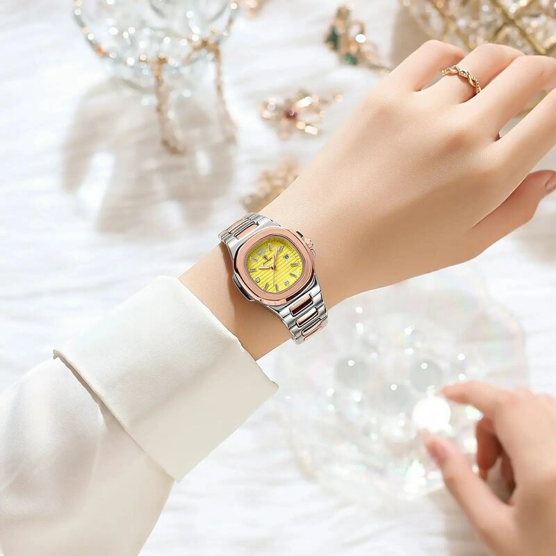 POEDAGAR-Relógio Quartzo Quadrado Feminino com Caixa, Relógios Femininos, Impermeável, Data, Feminino, Relógio, Luxo, Vestido