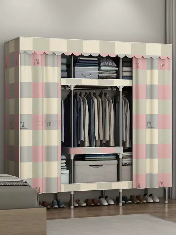 Надежный простой шкаф на молнии, прочная конструкция из стальной трубы, полностью закрытый утолщенный шкаф для хранения одежды для спальни