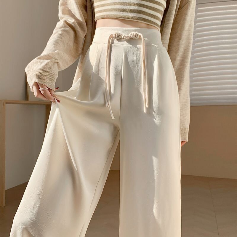Pantalones con estampado retro para mujer, pantalón de pierna ancha drapeado, jacquard, para uso diario, primavera y verano, 2024