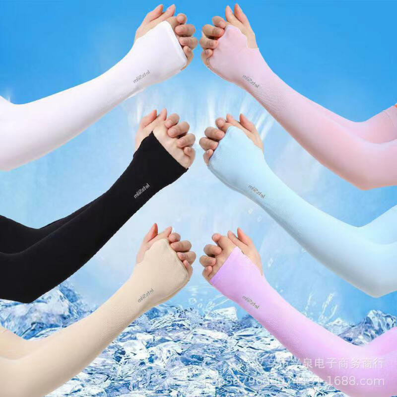1 زوج UV حماية الذراع الأكمام للرجال النساء الصيف القيادة واقية من الشمس الجليد الحرير غطاء اليد حامي نصف اصبع قفازات طويلة
