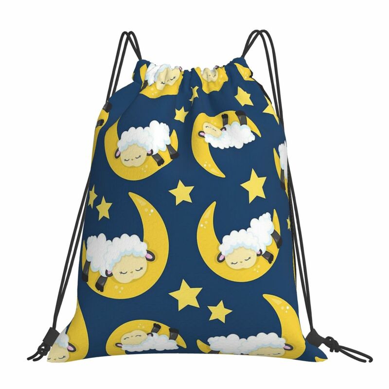 Modello di pecora, pecora addormentata, luna, stelle zaini borse con coulisse borsa portaoggetti tascabile con coulisse