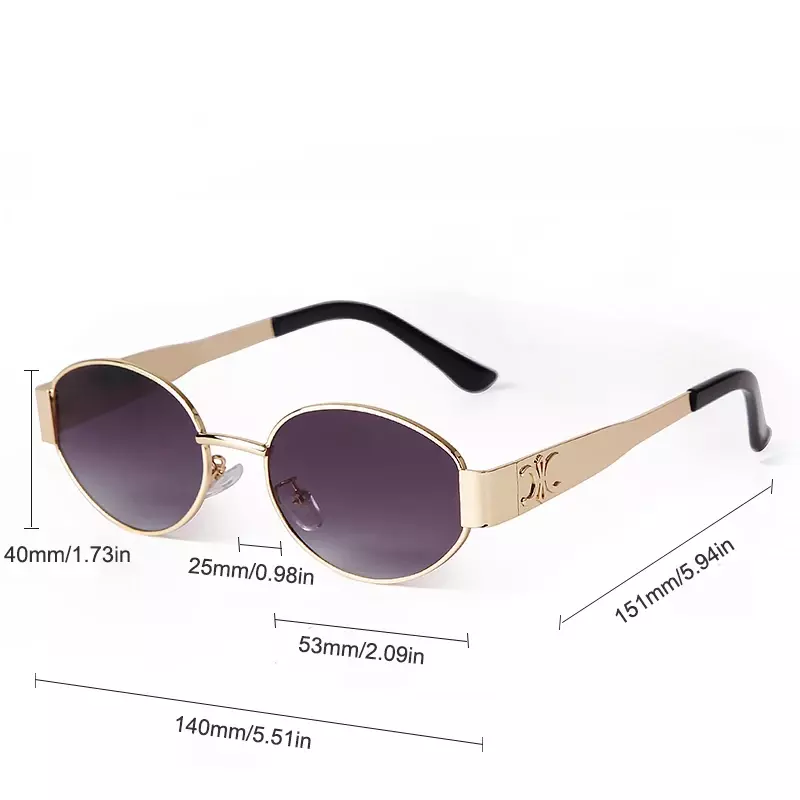 Lunettes de soleil rétro ovales en métal pour femmes et hommes, lunettes de soleil rondes, UV400, créateur de marque de luxe, ChimPunk, 2024