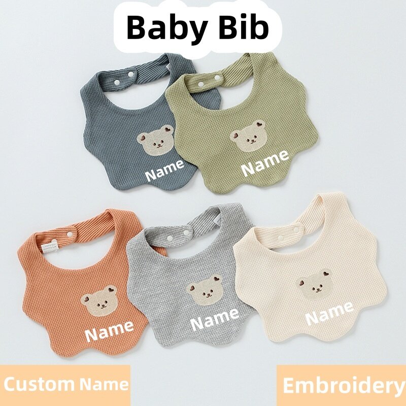 Cute Baby Bibs Cartoon Custom Name Infants Cotton Bandana Newborn Toddler Soft Burp Cloth Newborn Feeding Accessories