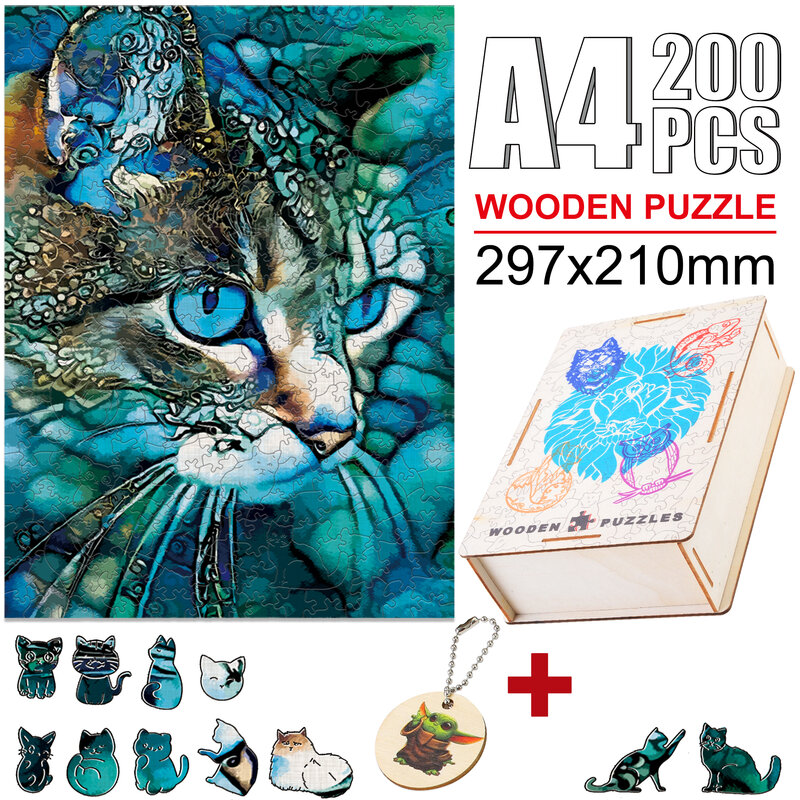 Wspaniałe drewniane Kitty puzzle dla dzieci dorośli jaskrawe kolory drewniane puzzle z motywem zwierzęcym trudne intelektualna zabawka upominki świąteczne