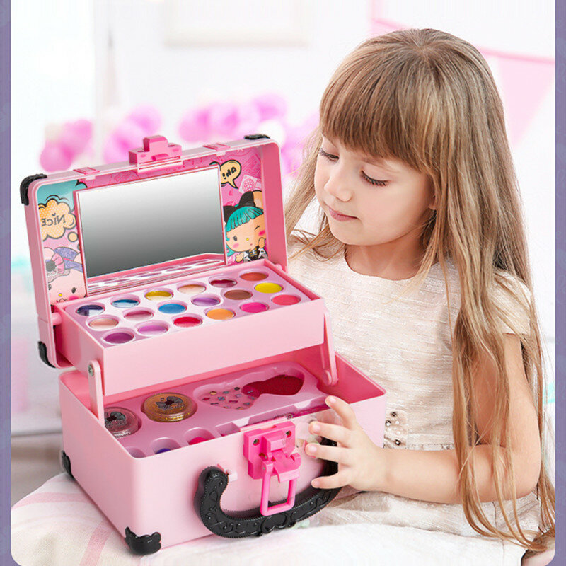 Cosméticos Play Set para Meninas, Brinquedos de Maquiagem, Princess Makeup Box, Batom, Sombra de Olho, Kit de Segurança Nontoxic para Crianças