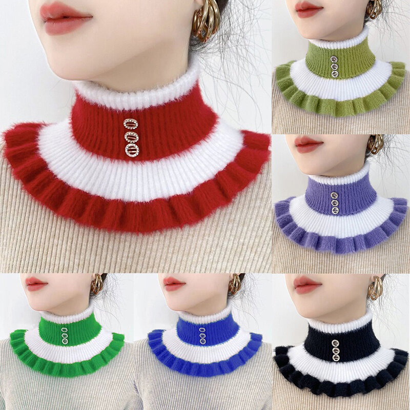 Winter Outdoor Windproof Ruffle Riding Accessories Scarf Women's Fake Collar Scarf High Collar Knitted Elastic Warm Scarf