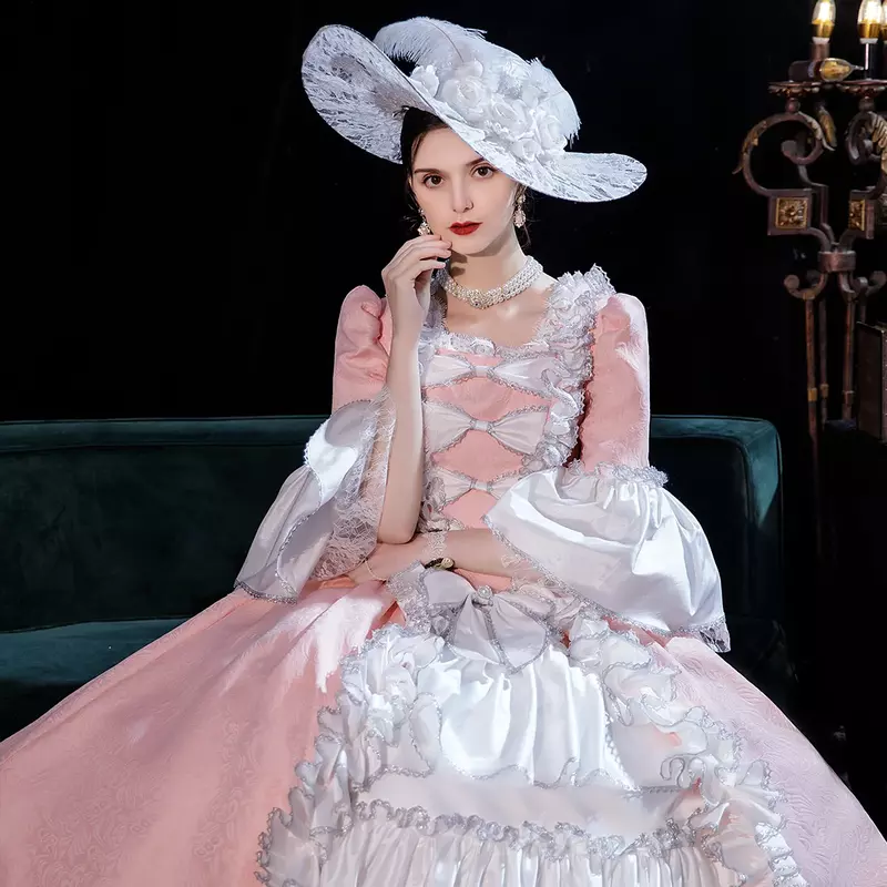 Robe de princesse romantique rose noble, robe britannique, robe de Rhde maquillage, spectacle de théâtre, banquet de portrait de cinéma, 23