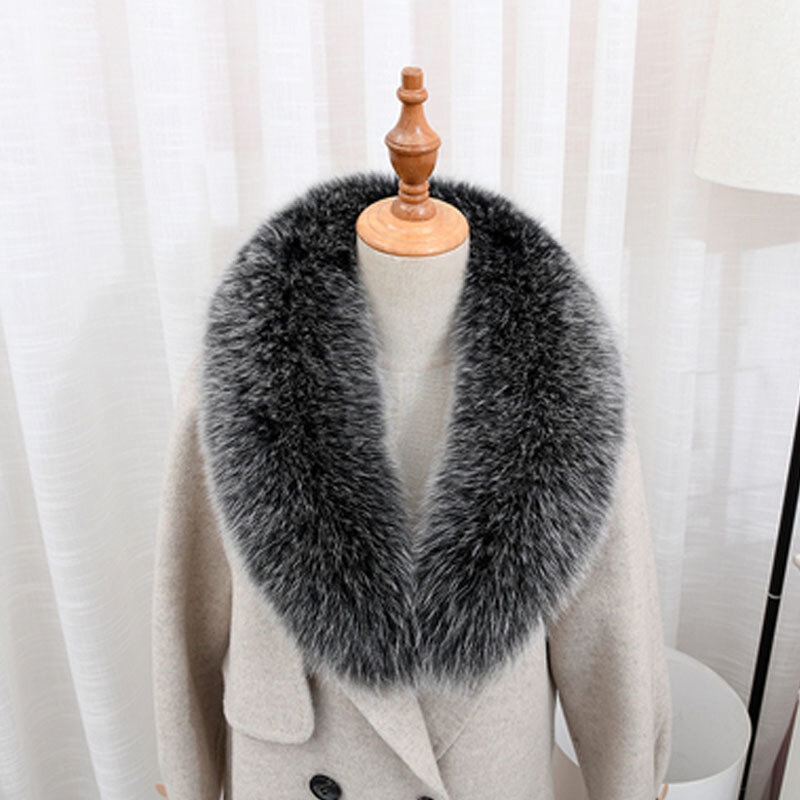 Kerah Bulu Rubah Asli untuk Wanita Pria Jaket Mantel Selendang Membungkus Musim Dingin Syal Bulu Alami Hangat Leher Hangat Syal Bulu Berbulu Besar Syal