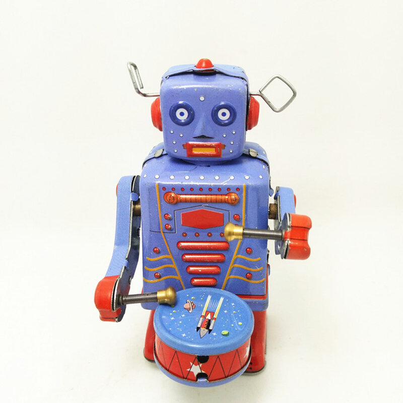 Винтажный барабанный робот, металлическая искусственная жестяная фигурка, коллекционные Классические игрушки для мальчиков, рождественские подарки для детей
