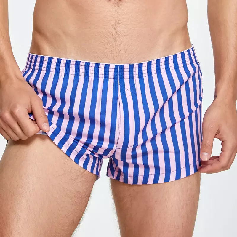 Men Casual Striped Aro Pants Seamless Breathable Sleep Bottoms Underpants Loungewear Boxer Shorts Trunks Sleep Shorts Underwear