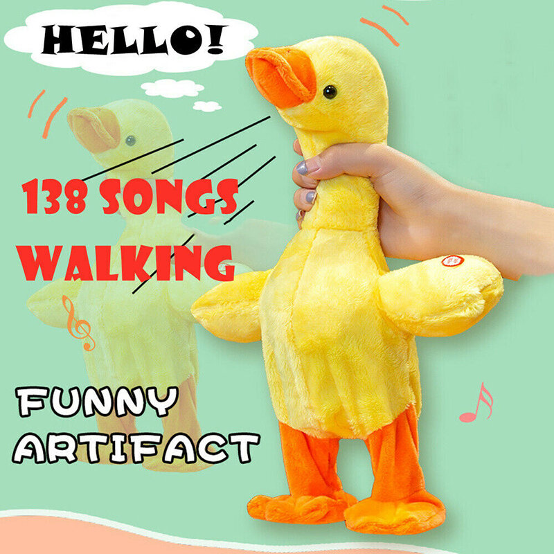 Juguete de pato parlante, canto y caminar, interesante, lindo, en forma de pato