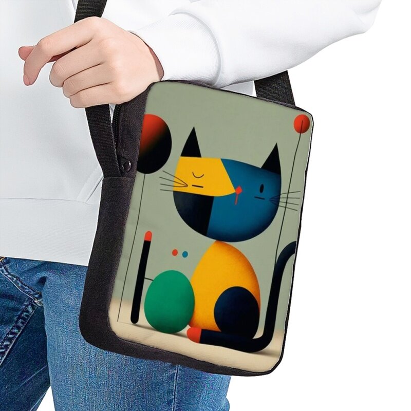 Yikeluo-bolsos con estampado de gato para adolescentes, monedero de mensajero, bolso cruzado informal para niñas y niños, bolso de hombro para estudiantes