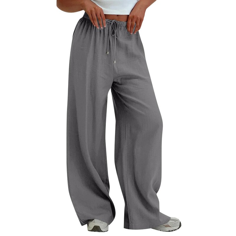 FJADT-Pantalon à Jambes Droites Décontracté pour Femme, Vêtement Solide à Taille artificiel astique, Long avec Poches, Tendance