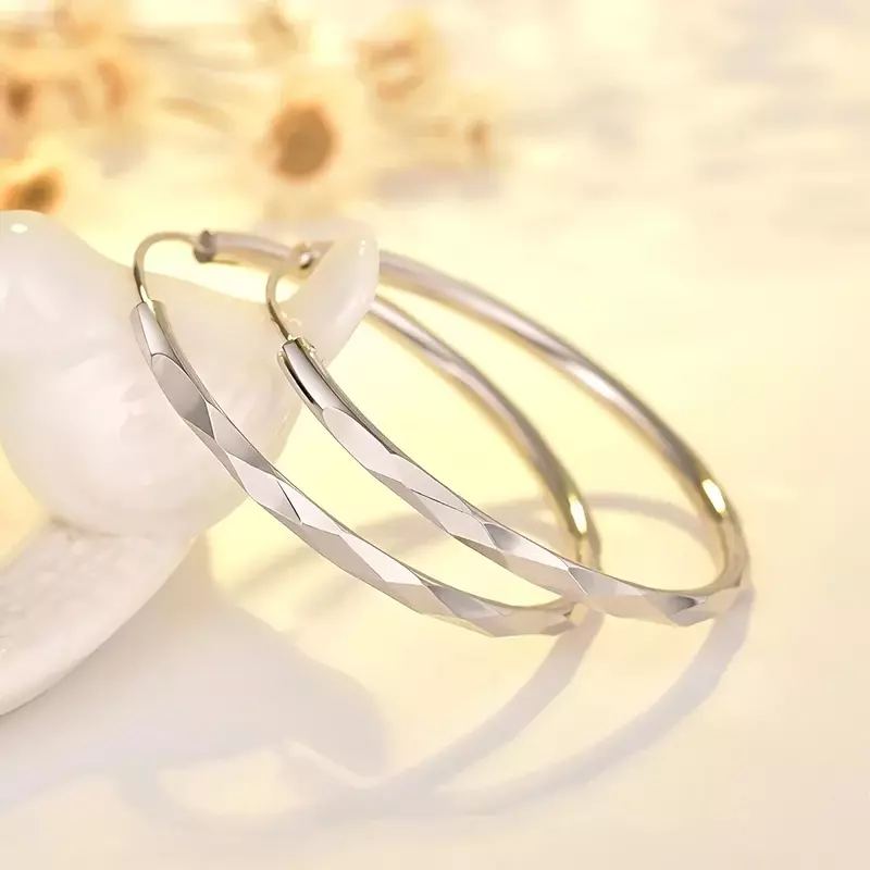 New 925 Sterling Silver Diameter 5CM Large Circle Hoop Earrings for Women Original Designer Fashion Party Wedding Jewelry Gifts