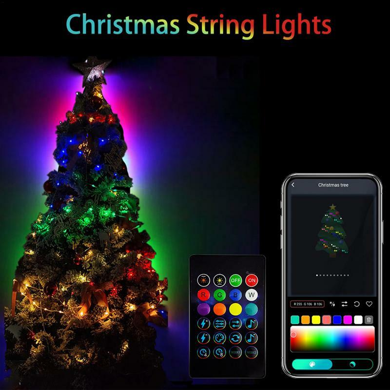 アプリで制御されるLEDストリングライト,USBで充電可能,クリスマスツリーデコレーションランプ,ip65カラフル,2 m, 5 m, 10 m, 15 m, 20m