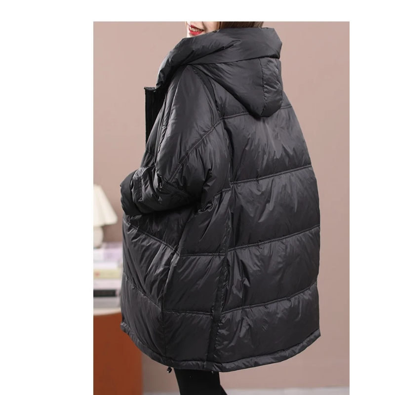 Jaket longgar wanita, jaket dengan tudung, jaket musim gugur dan musim dingin 2024, mantel Puffer ukuran besar, pakaian luar Korea terisolasi