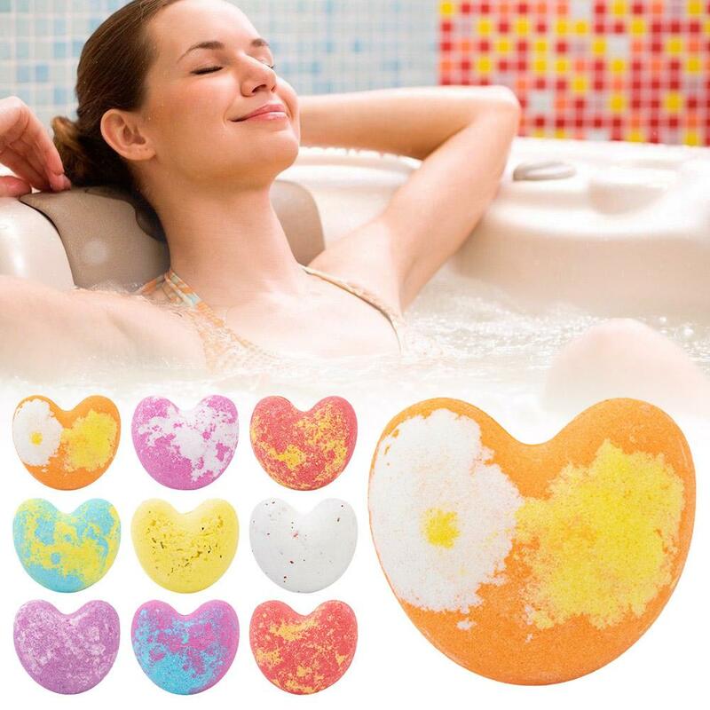 Bola de sal en forma de corazón para baño, productos que explotan el estrés, limpiador de arcoíris, Spa para pies, 40g, B5H5